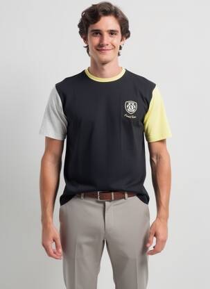 T-shirt broderie manches courtes noir CAMBERABERO homme