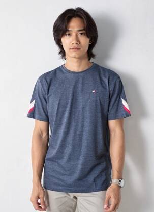 T-shirt tissage chiné manches courtes bleu CAMBERABERO homme