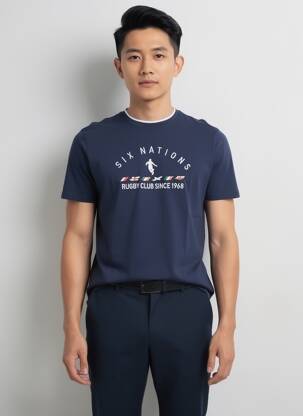 T-shirt broderie manches courtes bleu CAMBERABERO homme
