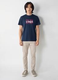 T-shirt broderie manches courtes bleu CAMBERABERO homme