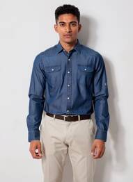 Chemise manches longues poches bleu CAMBERABERO homme