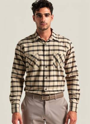 Chemise manches longues imprimé carreaux beige CAMBERABERO homme