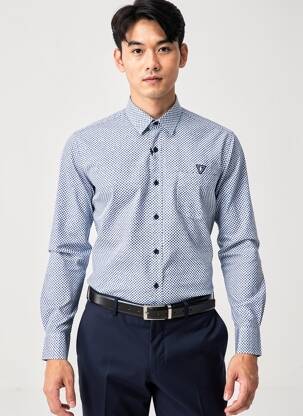 Chemise manches longues imprimé fantaisie bleu CAMBERABERO homme