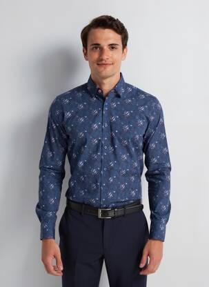 Chemise manches longues imprimé fantaisie bleu CAMBERABERO homme