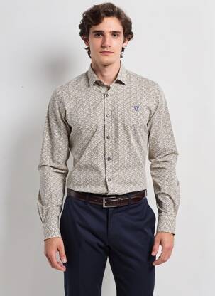 Chemise manches longues imprimé fantaisie jaune CAMBERABERO homme