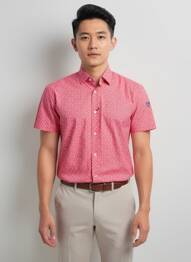 Chemise manches courtes imprimé fantaisie rouge CAMBERABERO homme