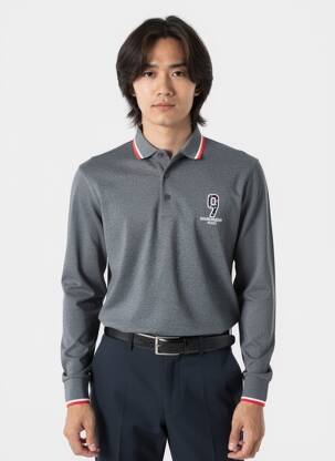Polo tissage chiné manches longues gris CAMBERABERO homme