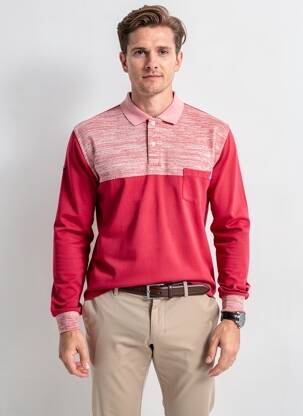Polo tissage chiné manches longues rouge CAMBERABERO homme
