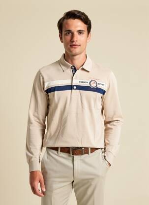 Polo sérigraphie manches longues beige CAMBERABERO homme