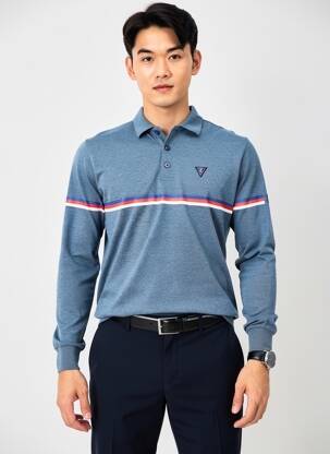 Polo sérigraphie manches longues bleu CAMBERABERO homme