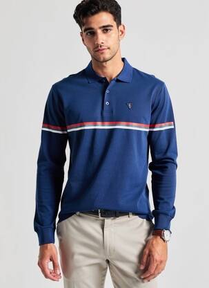 Polo sérigraphie manches longues bleu CAMBERABERO homme
