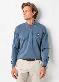 Polo tissage chiné manches longues bleu CAMBERABERO homme