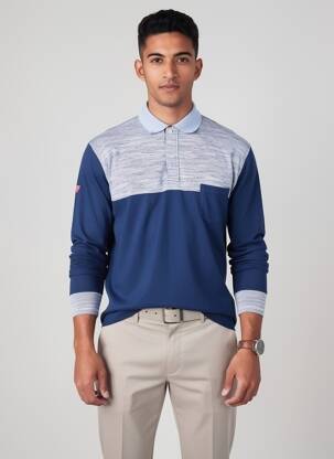 Polo tissage chiné manches longues bleu CAMBERABERO homme
