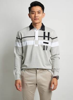 Polo tissage chiné manches longues gris CAMBERABERO homme