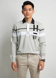 Polo tissage chiné manches longues gris CAMBERABERO homme