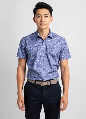 Chemise manches courtes coupe cintrée bleu CAMBERABERO homme