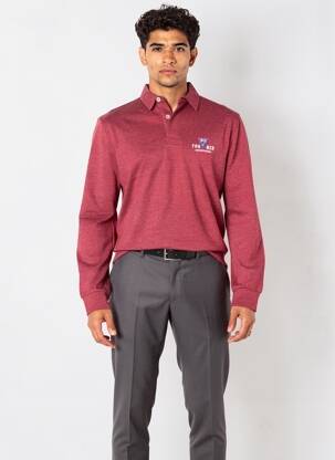 Polo tissage chiné manches longues rouge CAMBERABERO homme