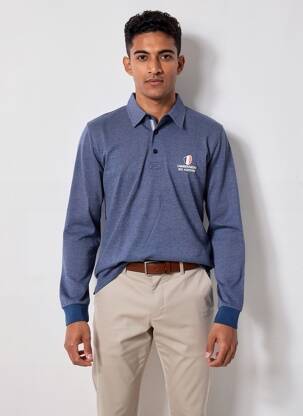 Polo tissage chiné manches longues bleu CAMBERABERO homme