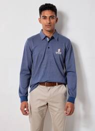 Polo tissage chiné manches longues bleu CAMBERABERO homme