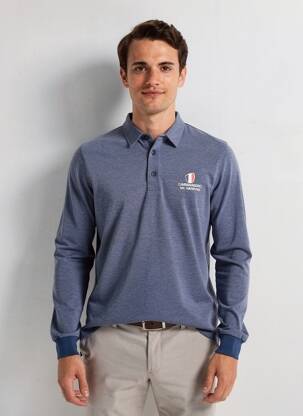 Polo tissage chiné manches longues bleu CAMBERABERO homme