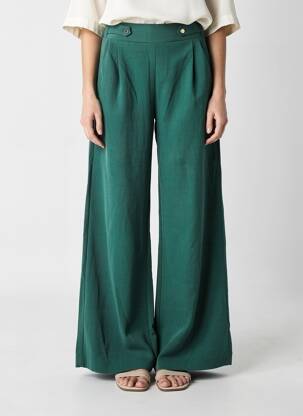 Pantalon large tissage crêpe taille haute vert TIFFOSI femme