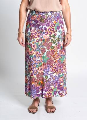 Jupe longue imprimé fantaisie violet JULIE GUERLANDE femme