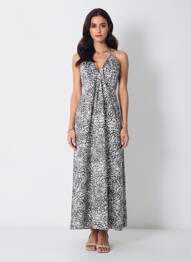 Robe longue tissage popeline fines bretelles noir H&M femme