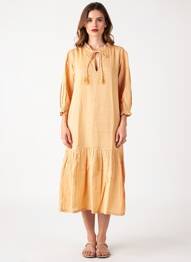 Robe mi-longue manches 3/4 manches 3/4 beige LES PETITS DORÉS femme