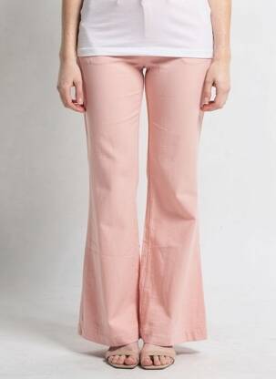 Pantalon flare fermeture zippée sous rabat avec crochet taille normale rose H&M femme