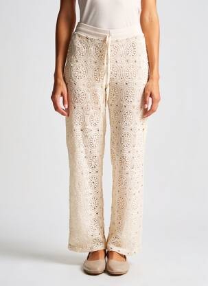 Pantalon droit taille élastique taille normale beige NOT YOUR GIRL femme
