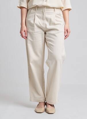 Pantalon droit fermeture zippée sous rabat avec crochet taille normale beige MASSIMO DUTTI femme