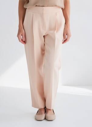 Pantalon droit tissage crêpe taille normale rose CAROLL femme