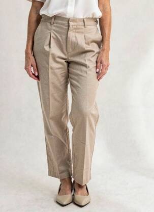 Pantalon droit fermeture zippée sous rabat avec crochet taille normale marron NOYOCO femme