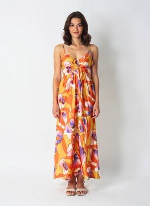 Robe longue tissage popeline fines bretelles orange THE KORNER femme
