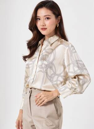 Chemisier coupe droite manches longues beige H&M femme