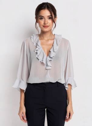 Chemisier tissage crêpe manches 3/4 blanc SANTI RQ femme