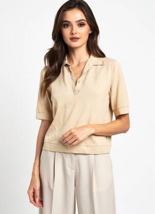 T-shirt coupe droite manches courtes marron OYSHO femme