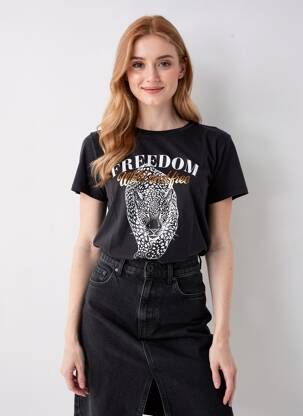 T-shirt sérigraphie floquée manches courtes noir VERO MODA femme