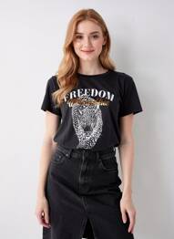T-shirt sérigraphie floquée manches courtes noir VERO MODA femme