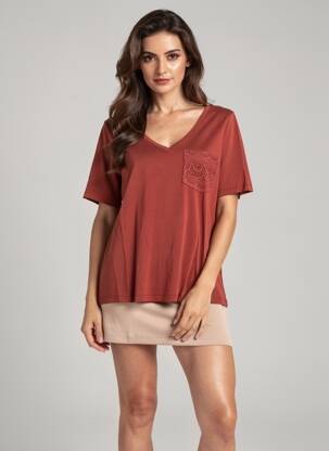 T-shirt col v manches courtes orange VERO MODA femme