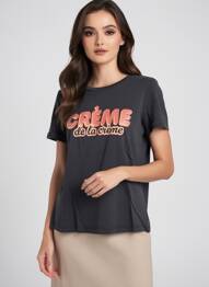 T-shirt sérigraphie floquée manches courtes noir VERO MODA femme