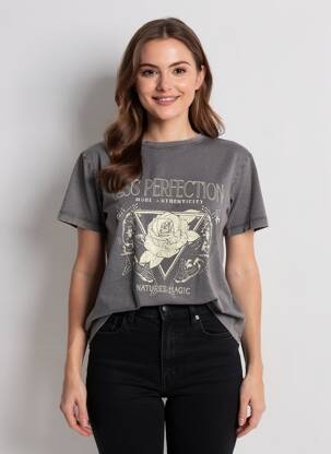 T-shirt sérigraphie floquée manches courtes gris B.YOUNG femme