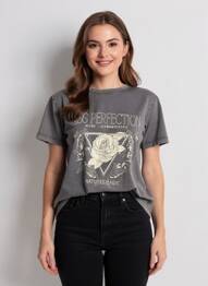 T-shirt sérigraphie floquée manches courtes gris B.YOUNG femme