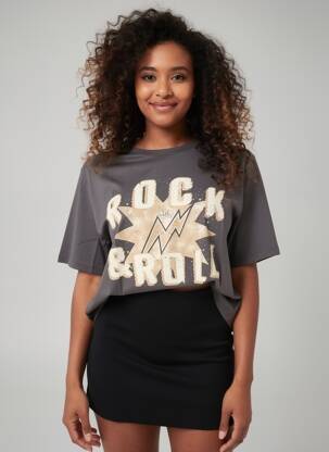 T-shirt sérigraphie floquée manches courtes gris VERO MODA femme
