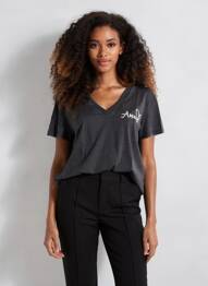 T-shirt sérigraphie floquée manches courtes noir VERO MODA femme