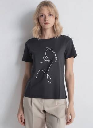 T-shirt sérigraphie floquée manches courtes noir VERO MODA femme