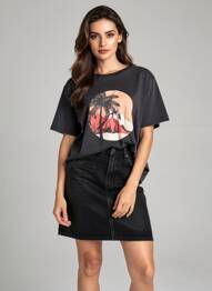 T-shirt sérigraphie floquée manches courtes noir VERO MODA femme