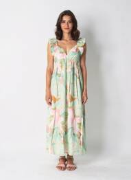 Robe longue imprimé fleurs sans manche vert VERO MODA femme