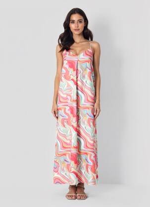 Robe longue manches bretelles ajustables fines bretelles rose VERO MODA femme