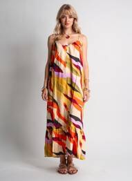 Robe longue manches bretelles ajustables fines bretelles orange VERO MODA femme